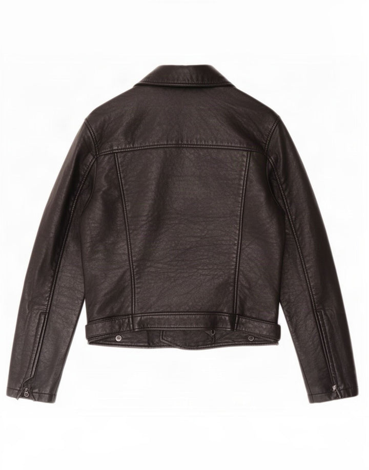 Topshop Dame Læder Biker Jacket UK 12 Medium Sort