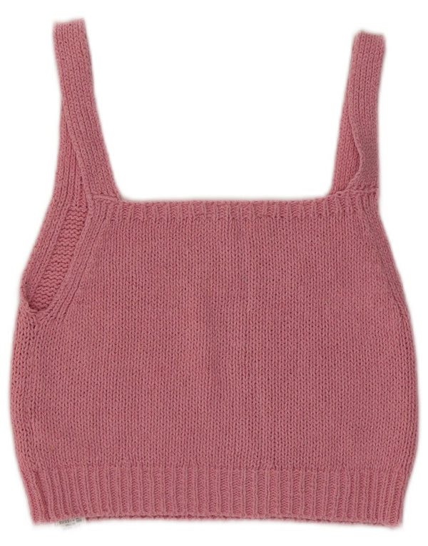 Zara Womens Knit Crop Top UK 12 Medium Pink Bomuld
