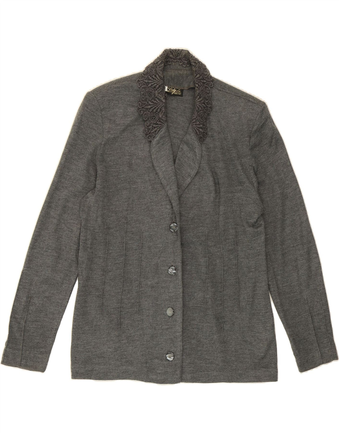 VINTAGE Womens 4 Button Blazer Jacket IT 50 XL Grey Acrylic Vintage Vintage and Second-Hand Vintage from Messina Hembry 