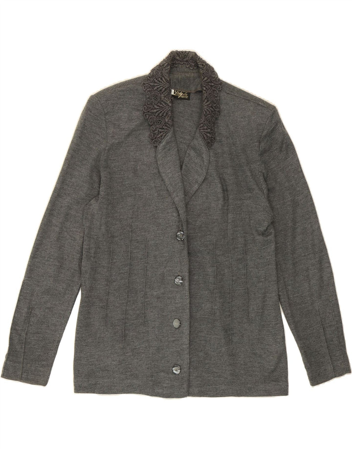 VINTAGE Womens 4 Button Blazer Jacket IT 50 XL Grey Acrylic Vintage Vintage and Second-Hand Vintage from Messina Hembry 