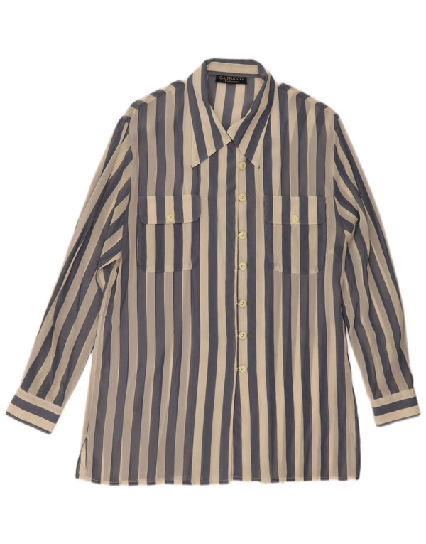 Galtrucco Dame Gennemsigtig Skjorte Bluse IT 44 Medium Blå Stribet