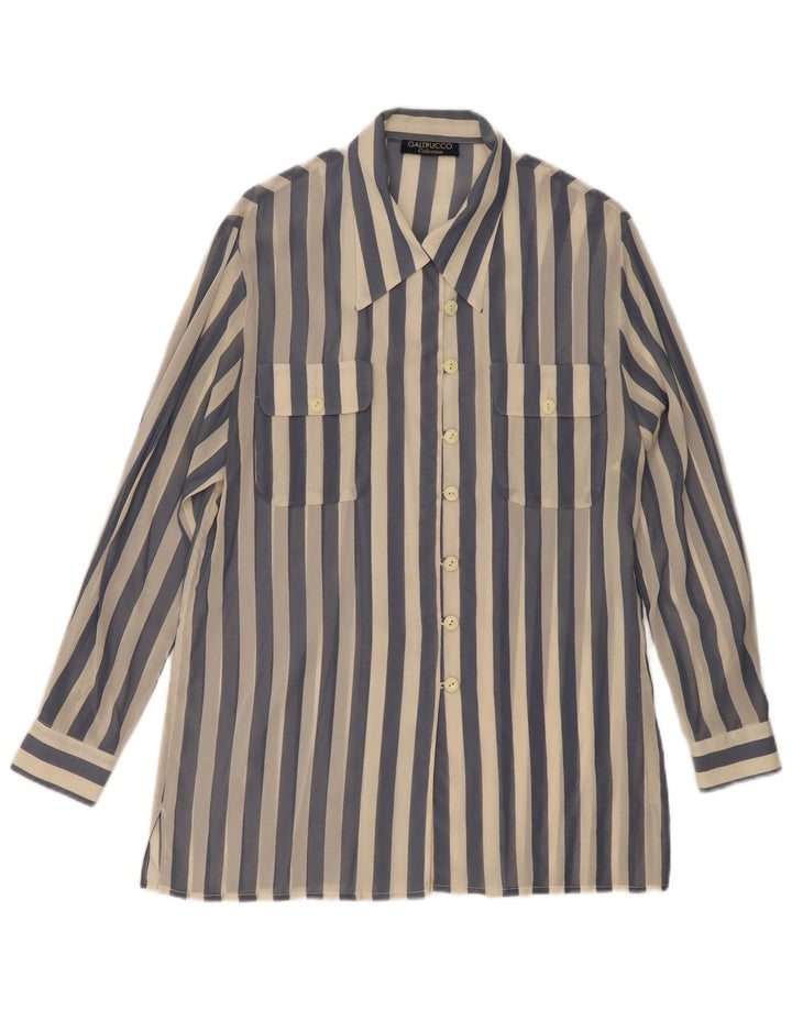 Galtrucco Dame Gennemsigtig Skjorte Bluse IT 44 Medium Blå Stribet