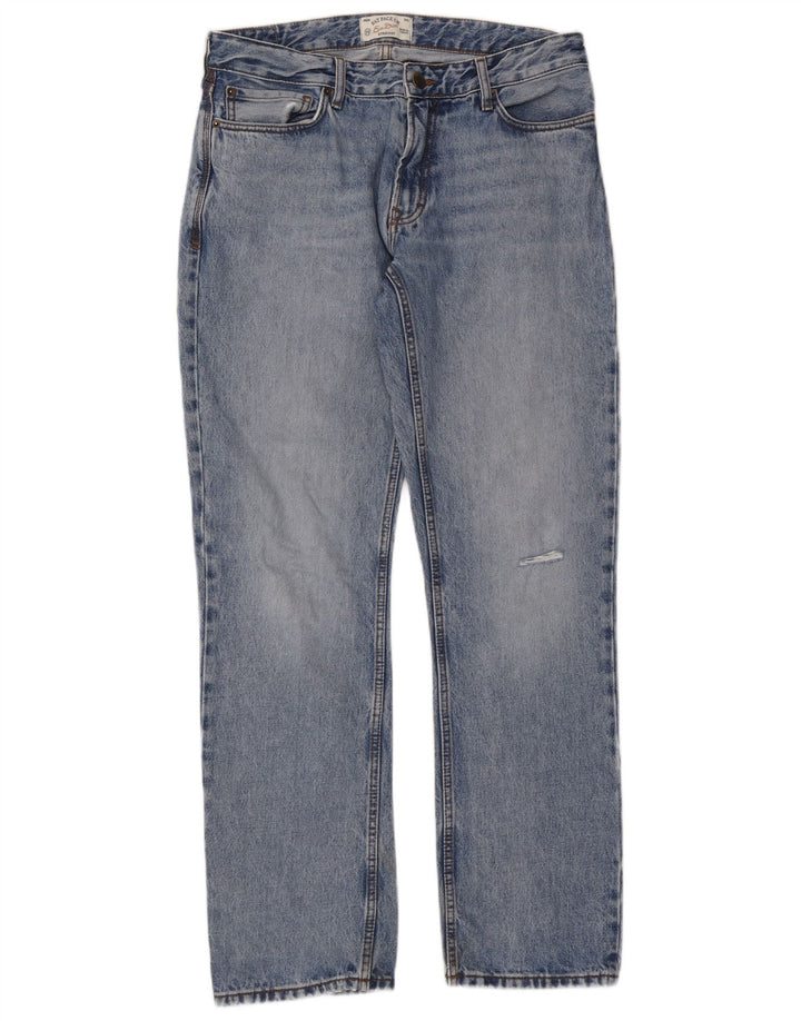 Fat Face Herre Distressed Straight Jeans W30 L34 Blå Bomuld