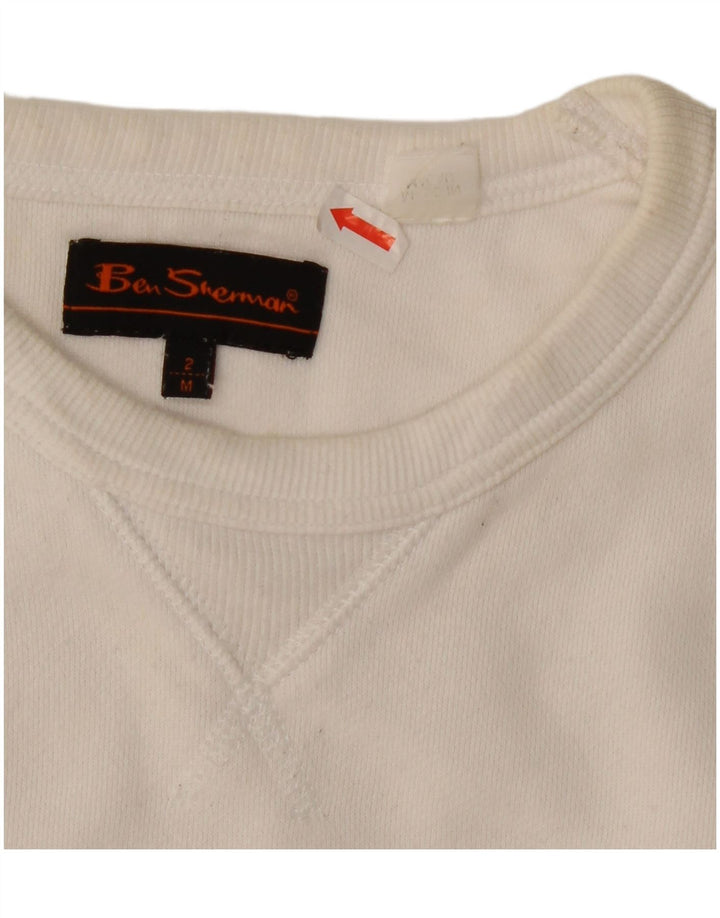 Ben Sherman Herre Grafisk Sweatshirt Jumper Medium Hvid Bomuld