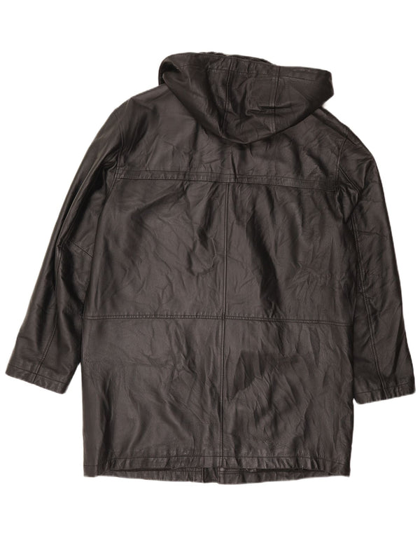 Studio 81 Herre Hooded Læderfrakke IT 54 2XL Sort Læder