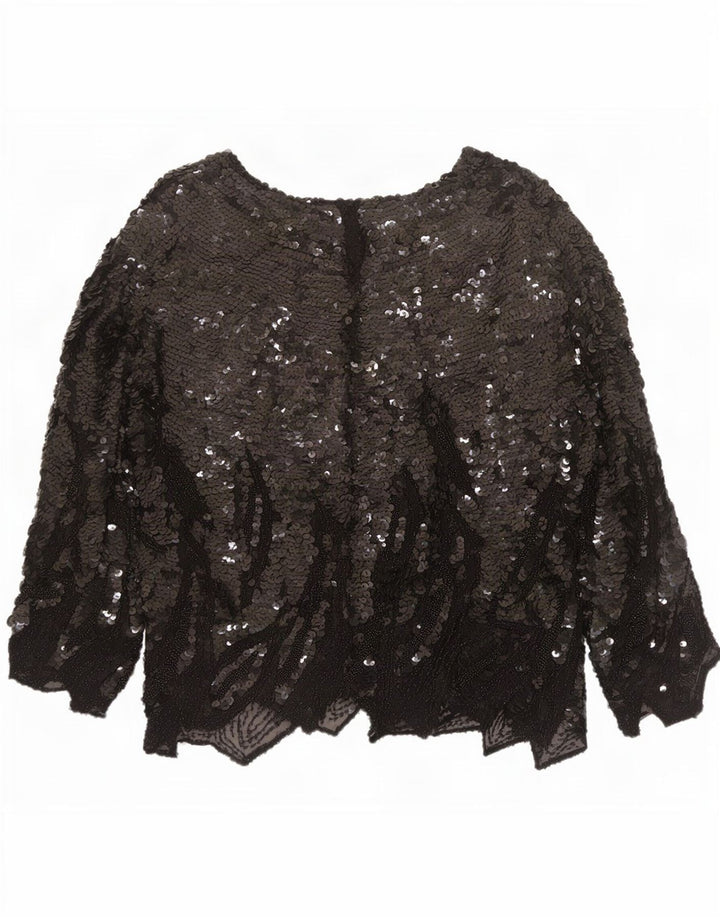 Vintage Dame Langærmet Bluse Top UK 16 Large Black Flecked