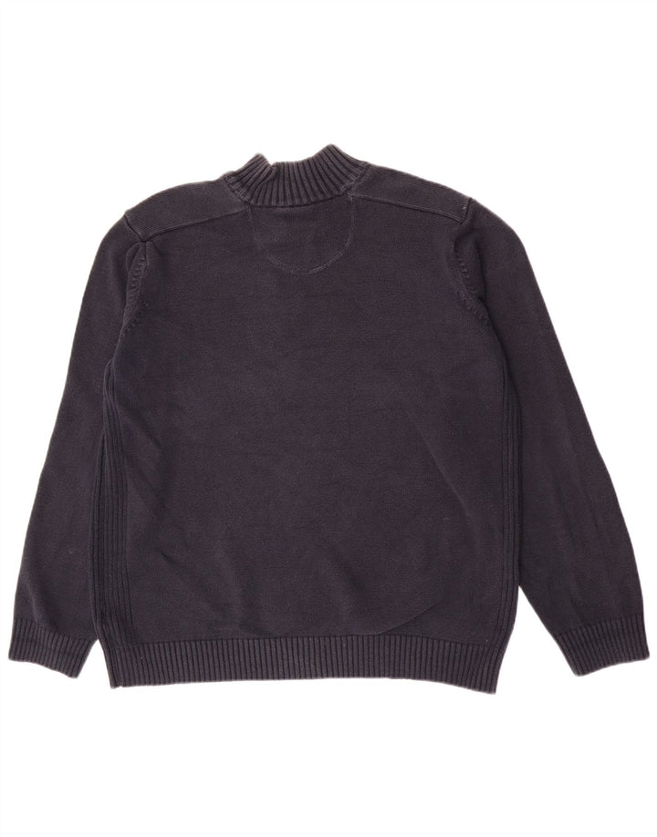 Marks & Spencer Herre Blue Harbor Button Neck Sweater XL Navy Cotton