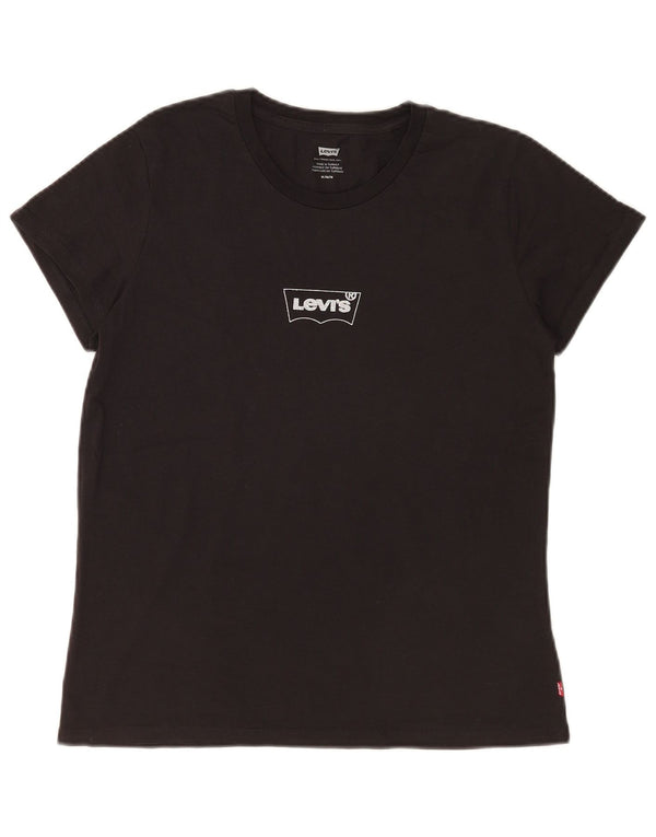 Levi's Dame Grafisk T-Shirt Top UK 14 Medium Sort Bomuld