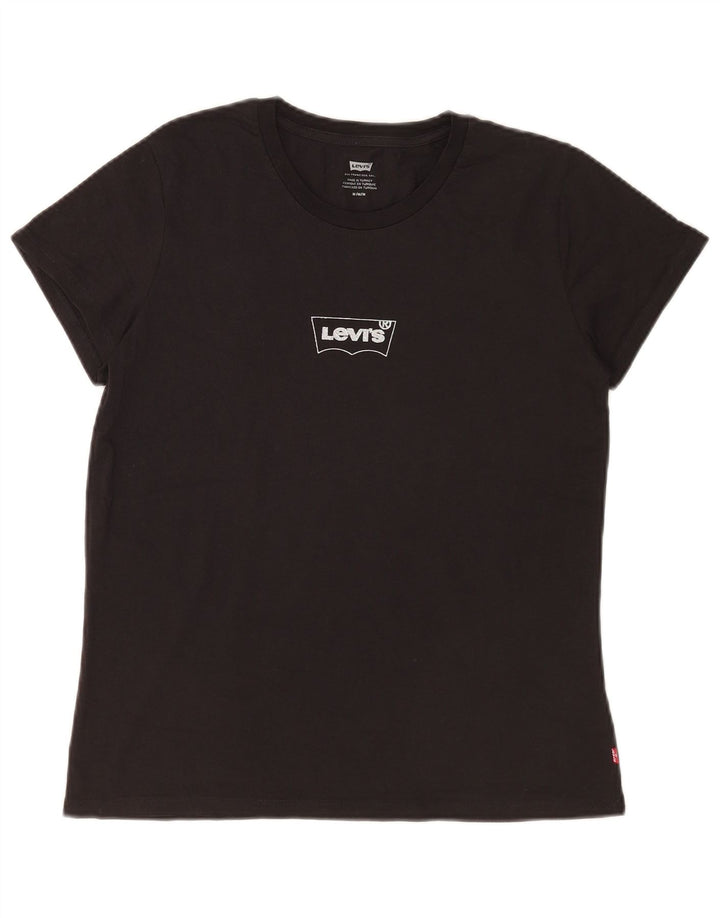 Levi's Dame Grafisk T-Shirt Top UK 14 Medium Sort Bomuld