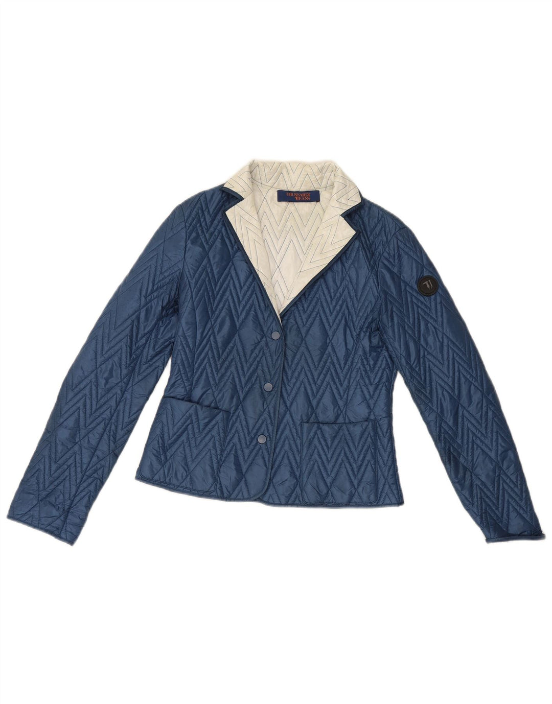 Trussardi Jeans Quiltet jakke til kvinder IT 42 Medium Blue Colourblock