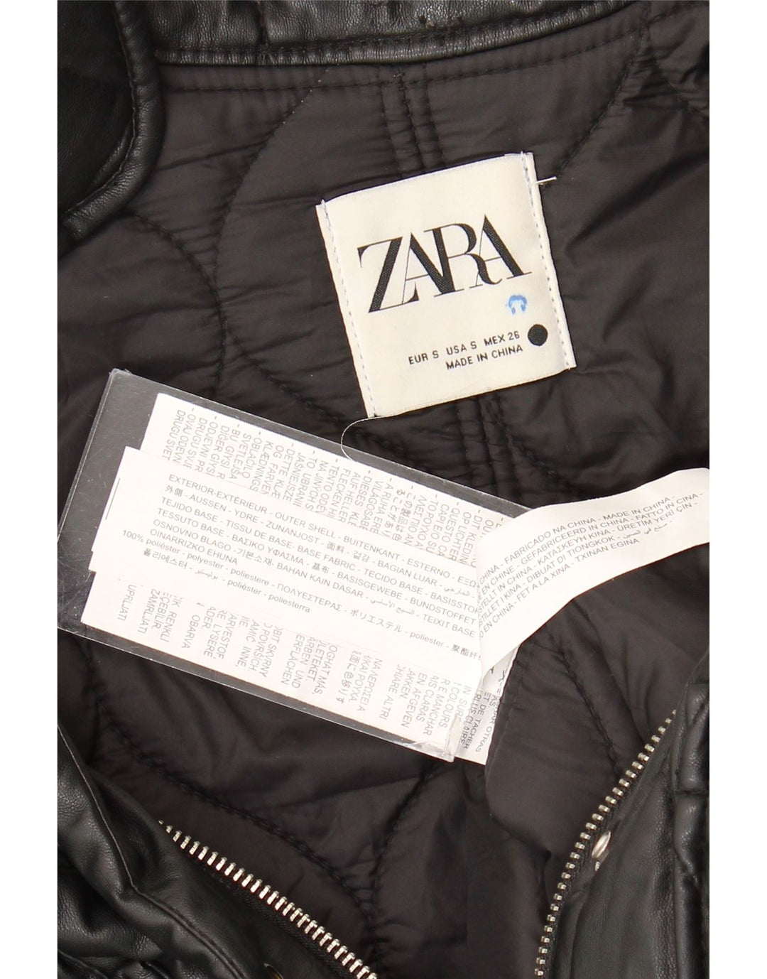 Zara Dame Oversized Quiltet Jakke UK 10 Lille Sort Polyester