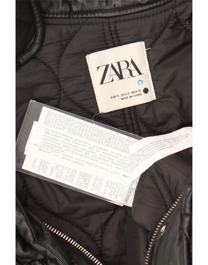 Zara Dame Oversized Quiltet Jakke UK 10 Lille Sort Polyester
