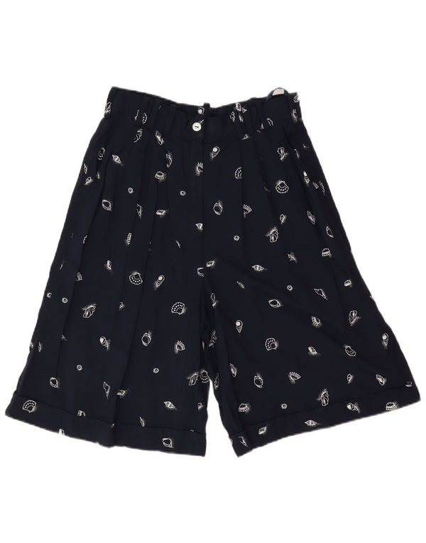 Vintage Womens High Waist Chino Shorts EU 38 Medium W28 Navy Blue Geometric