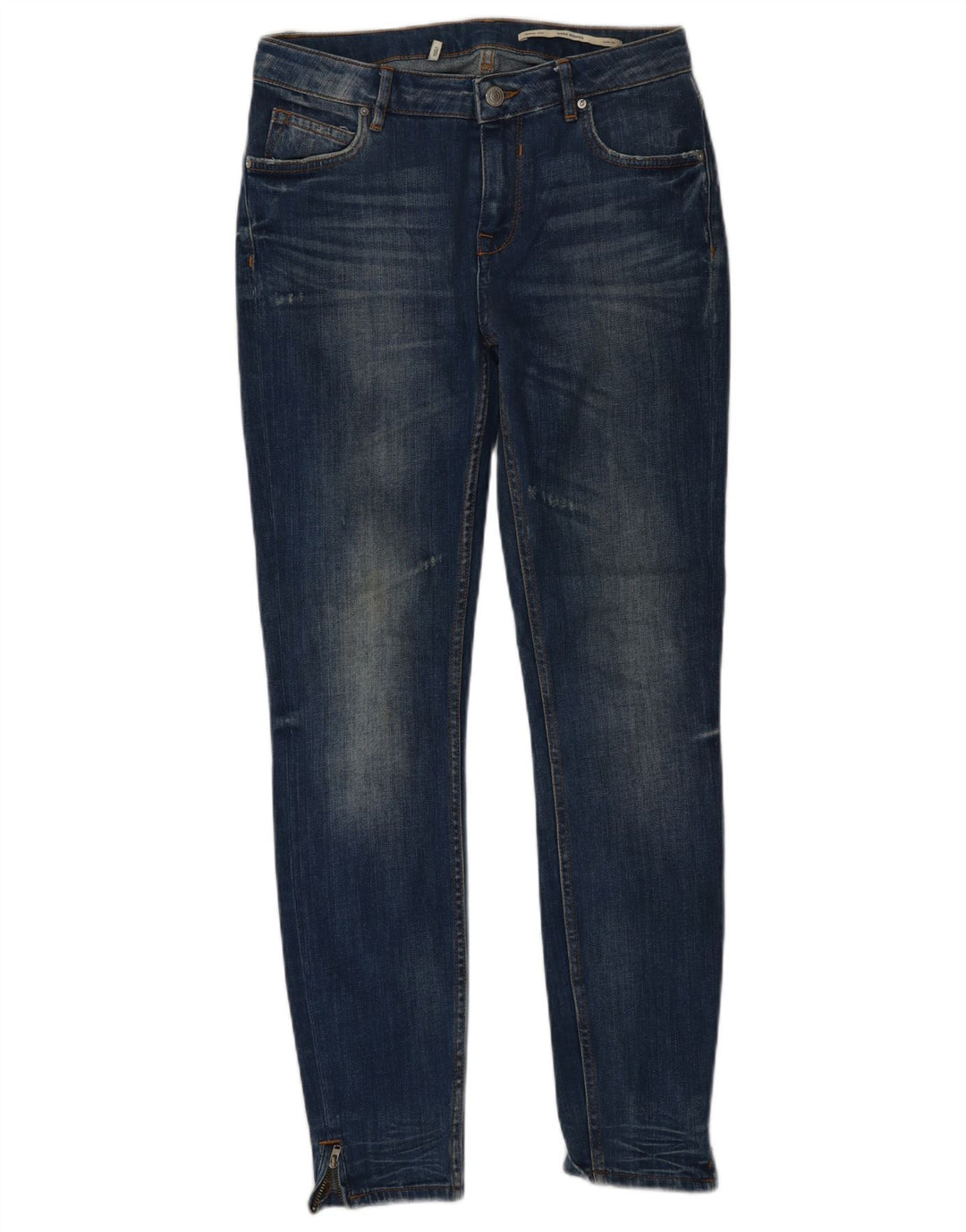 Zara Dame Mid Rise Slim Jeans W26 L29 Blå Bomuld