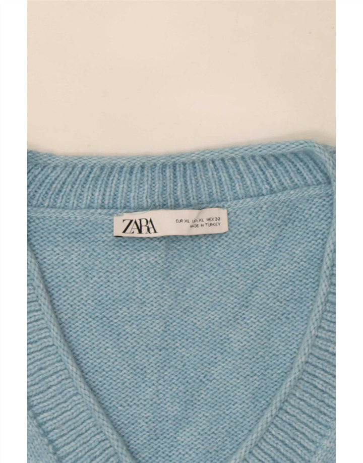 Zara Dame Oversized V-hals sweater UK 18 XL Blå