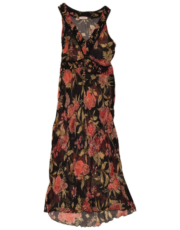 Max & Co. Womens Sleeveless See Through Maxi Dress UK 8 Small Black Floral