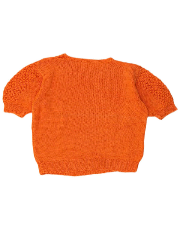 Vintage Dame Crop Crew Neck Jumper Sweater UK 14 Medium Orange