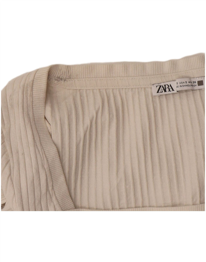 Zara Womens Crop Top Langærmet UK 10 Small Beige