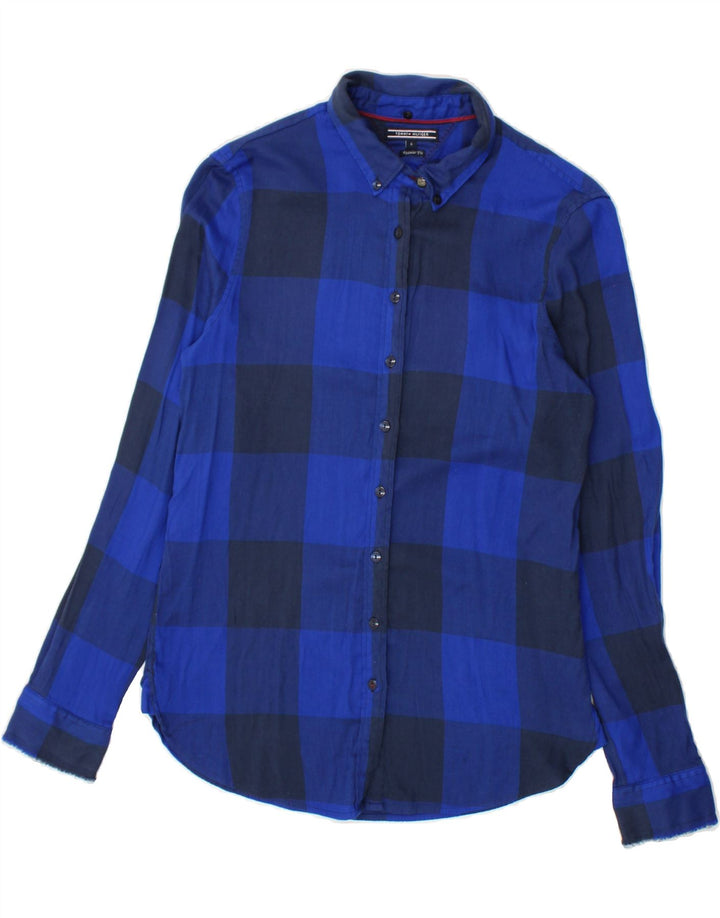 TOMMY HILFIGER Womens Regular Fit Flannel Shirt US 6 Medium Blue Check Vintage Tommy Hilfiger and Second-Hand Tommy Hilfiger from Messina Hembry 