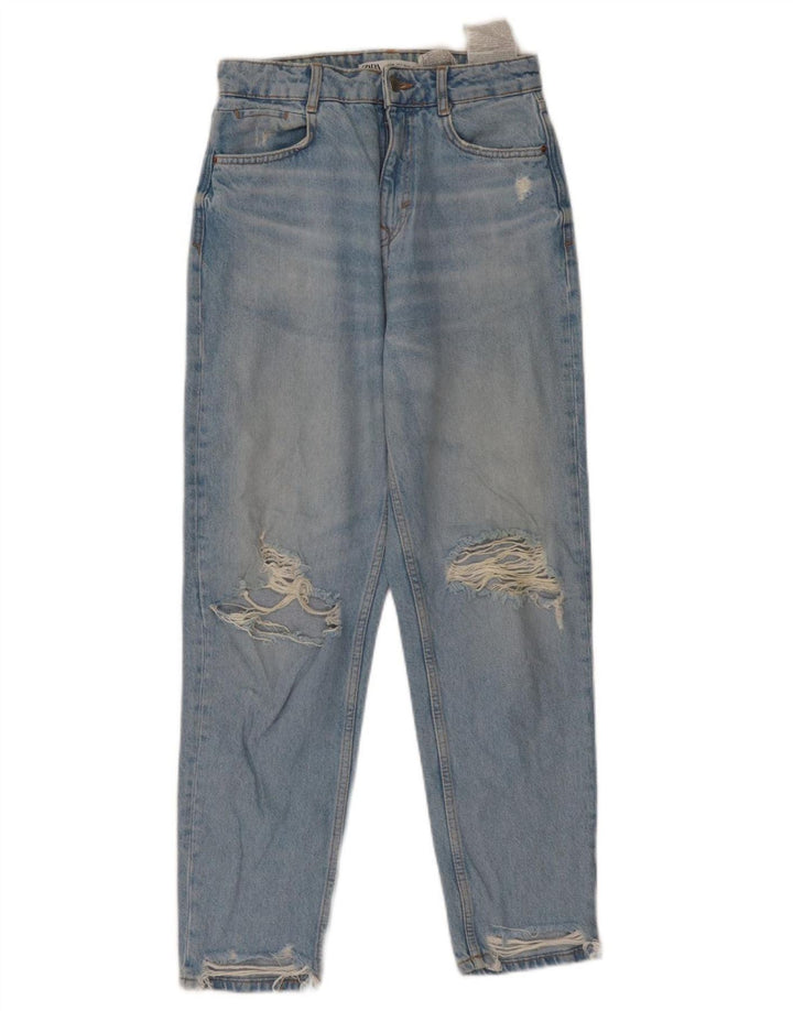 ZARA Dame nødlidende højtaljede koniske jeans EU 36 XS W26 L27 Blå