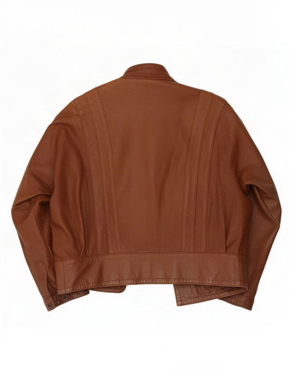 Vintage kvinders overstørrelse åben læderjakke UK 14 Medium Brown