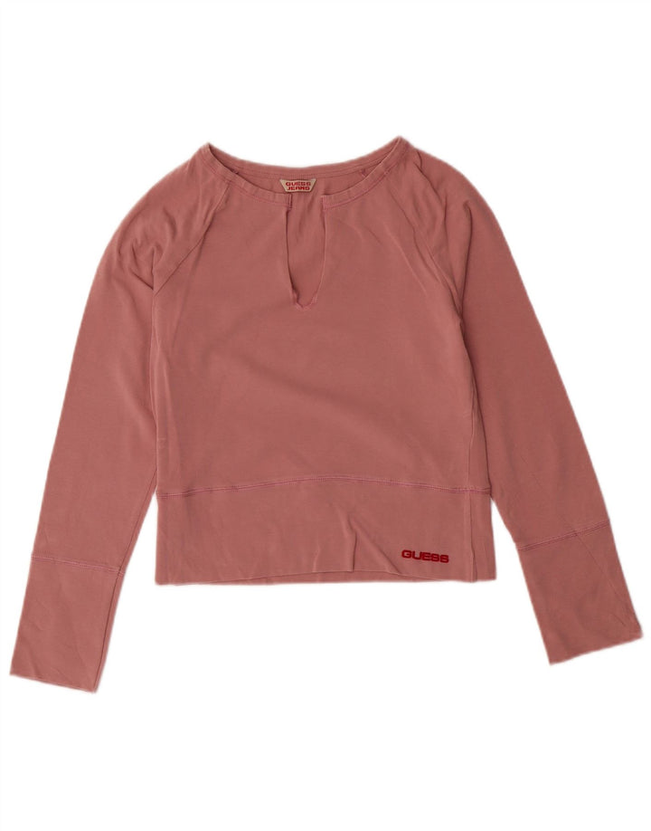 GUESS Womens Crop Top Langærmet UK 12 Medium Pink Bomuld