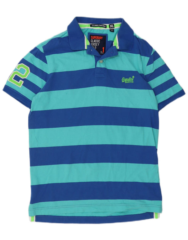Superdry herre grafisk klassisk pasform poloshirt XL blå stribet bomuld