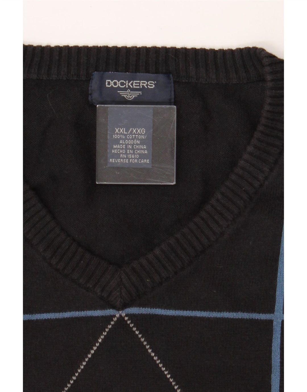 DOCKERS Mens Vest Tank Top 2XL Navy Blue Argyle/Diamond Cotton Vintage Dockers and Second-Hand Dockers from Messina Hembry 