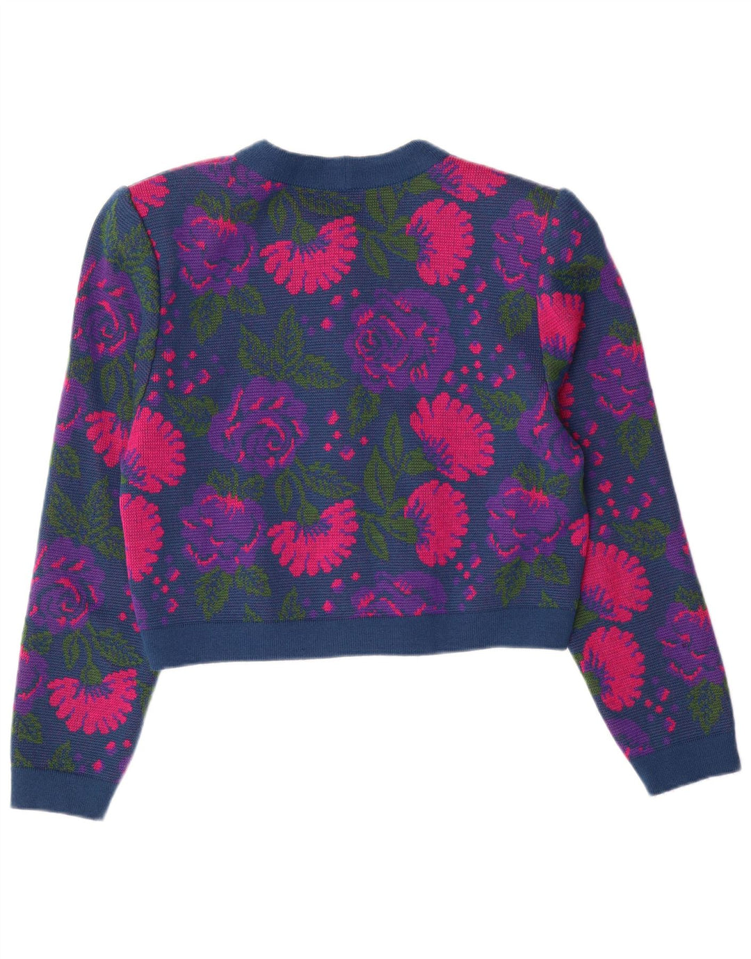 VINTAGE Dame 3-delt sæt IT 46 Stort W26 Marineblå Floral Virgin Wool