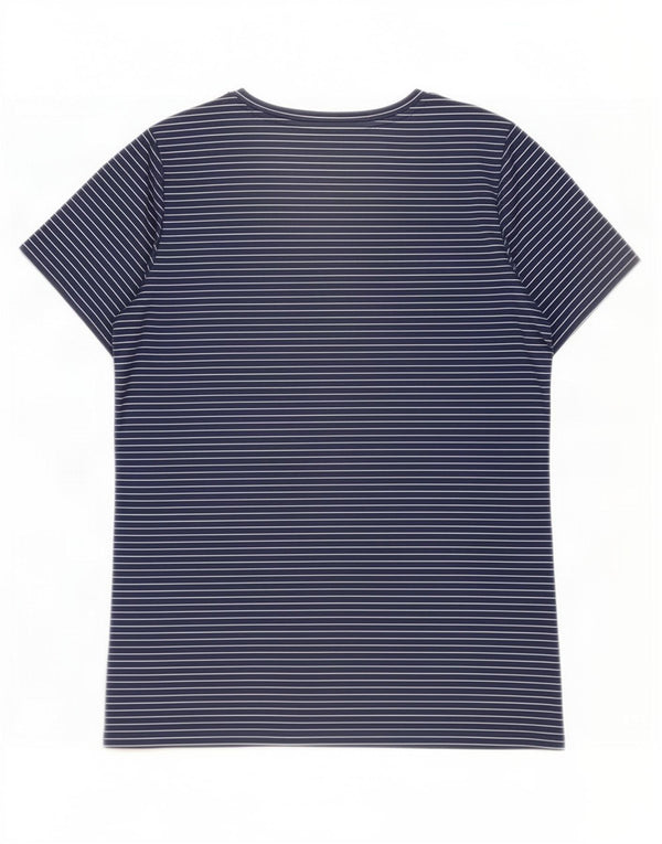 Nike Dame Dri Fit T-Shirt Top UK 16 Large Navy Blue Pinstripe Polyester