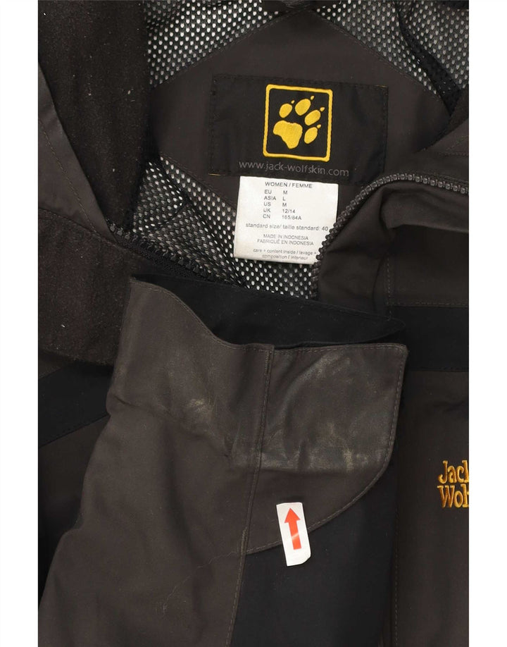 Jack Wolfskin Regnjakke med hætte til kvinder UK 12/14 Medium Brown Colourblock