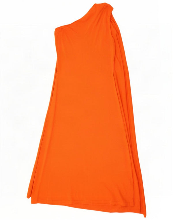 Zara Womens One Shoulder Dress UK 14 Large Orange Viscose