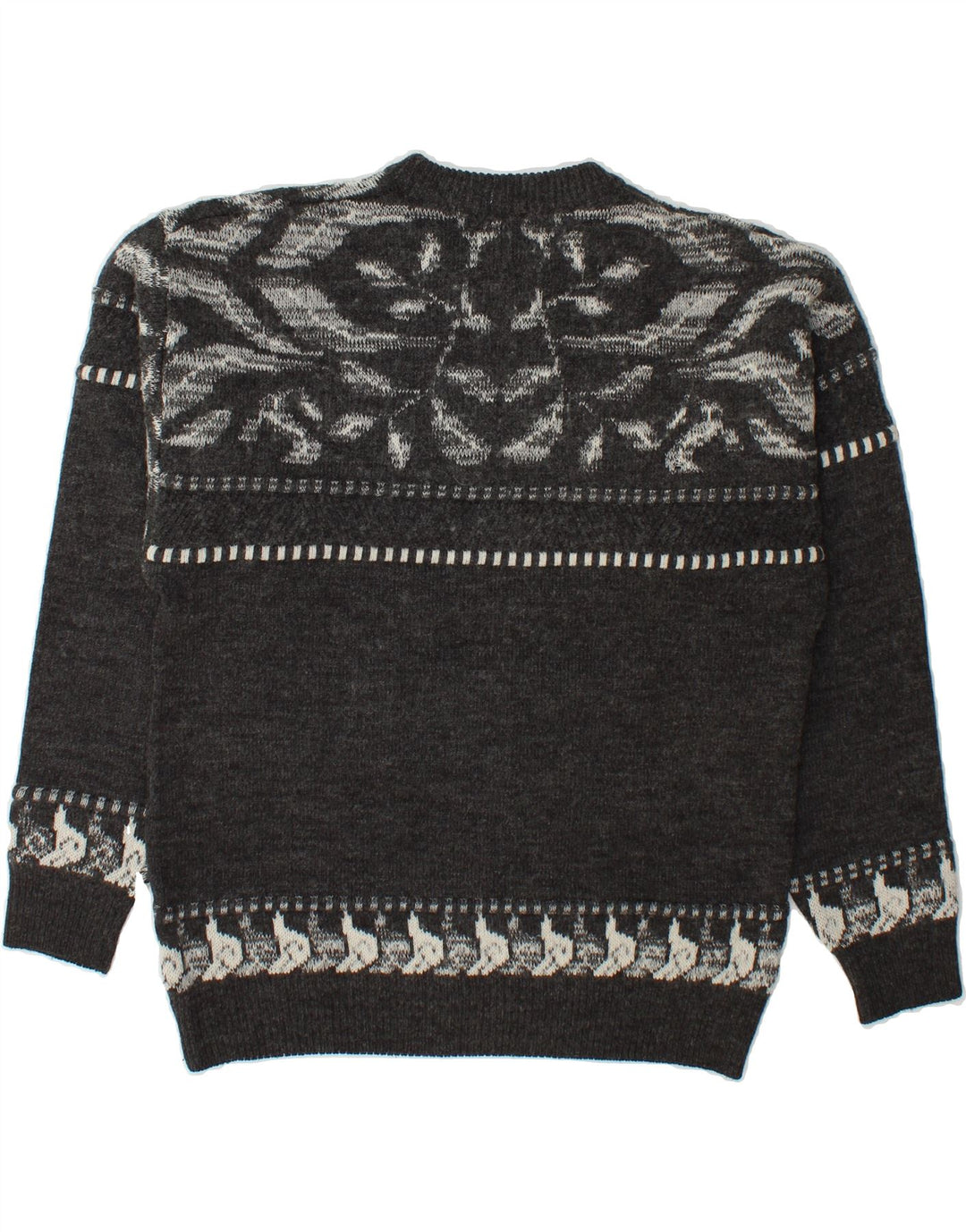 BERTO LUCCI Mens Crew Neck Jumper Sweater Small Grey Fair Isle Acrylic Vintage Berto Lucci and Second-Hand Berto Lucci from Messina Hembry 
