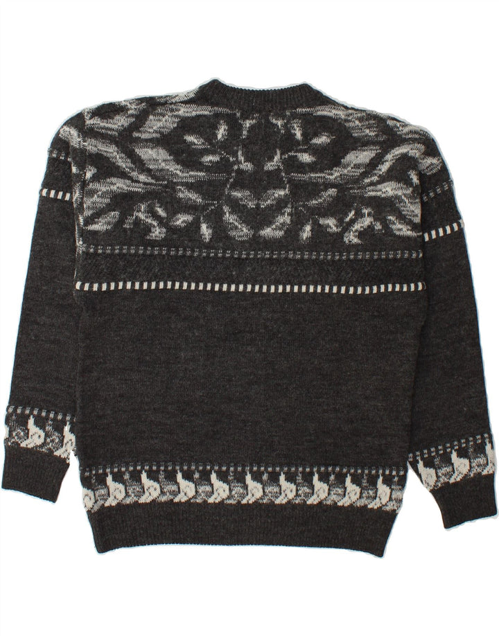 BERTO LUCCI Mens Crew Neck Jumper Sweater Small Grey Fair Isle Acrylic Vintage Berto Lucci and Second-Hand Berto Lucci from Messina Hembry 