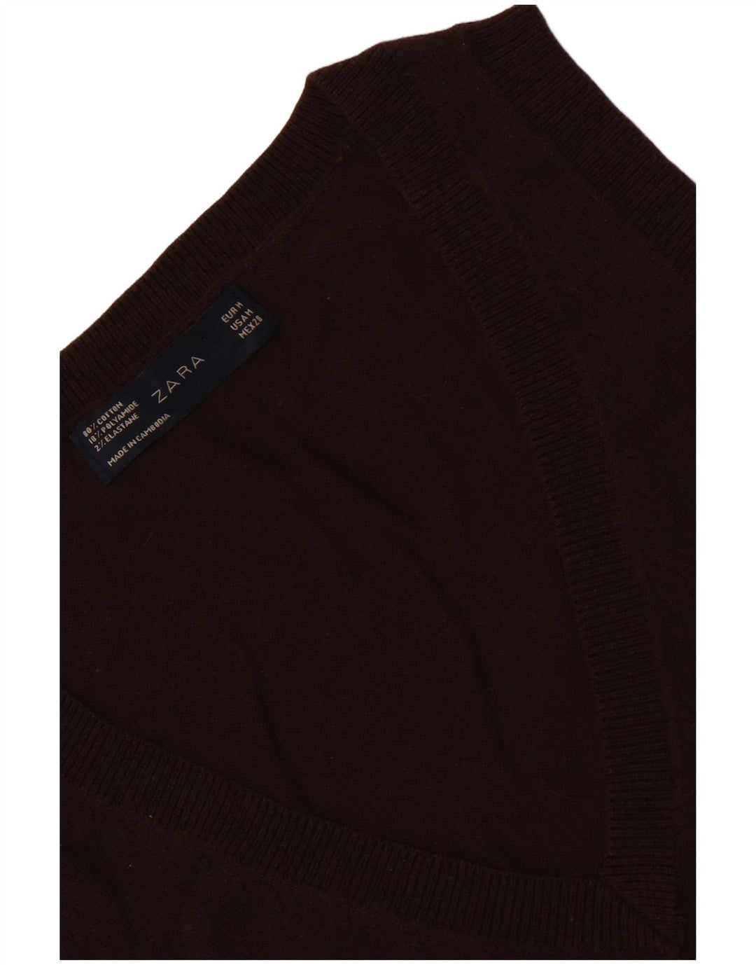 Zara Dame Vest Tank Top UK 12 Medium Brun Bomuld