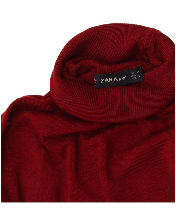 Zara Dame Roll Neck Jumper Sweater UK 12 Medium Burgundy