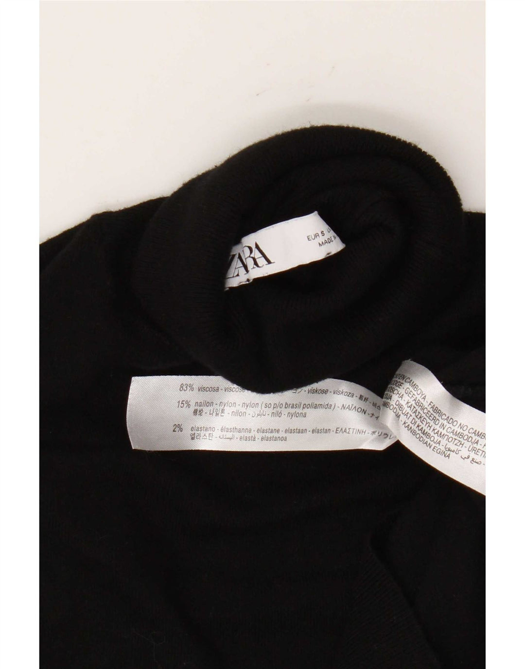 Zara Dame Roll Neck Jumper Sweater UK 10 Small Black Viscose