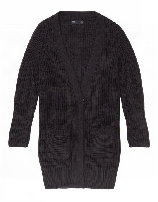 Zara Womens Longline Open Cardigan Sweater UK 12 Medium Navy Blue Akryl