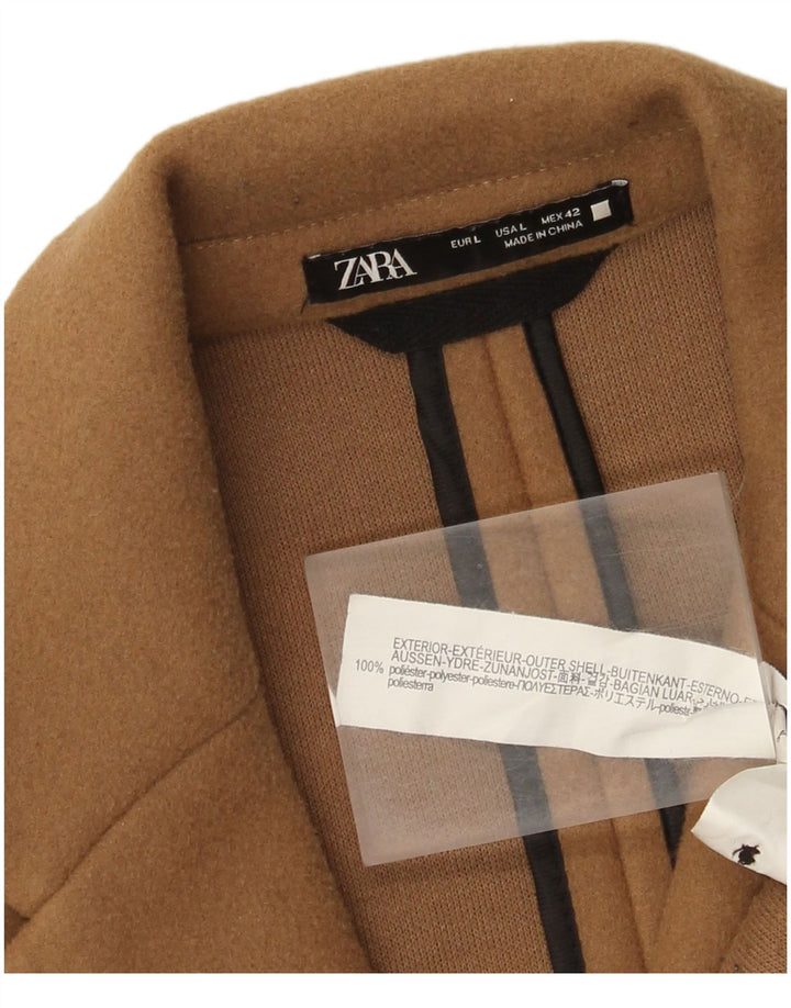 Zara Herre Overfrakke UK 40 Stor Brun Polyester