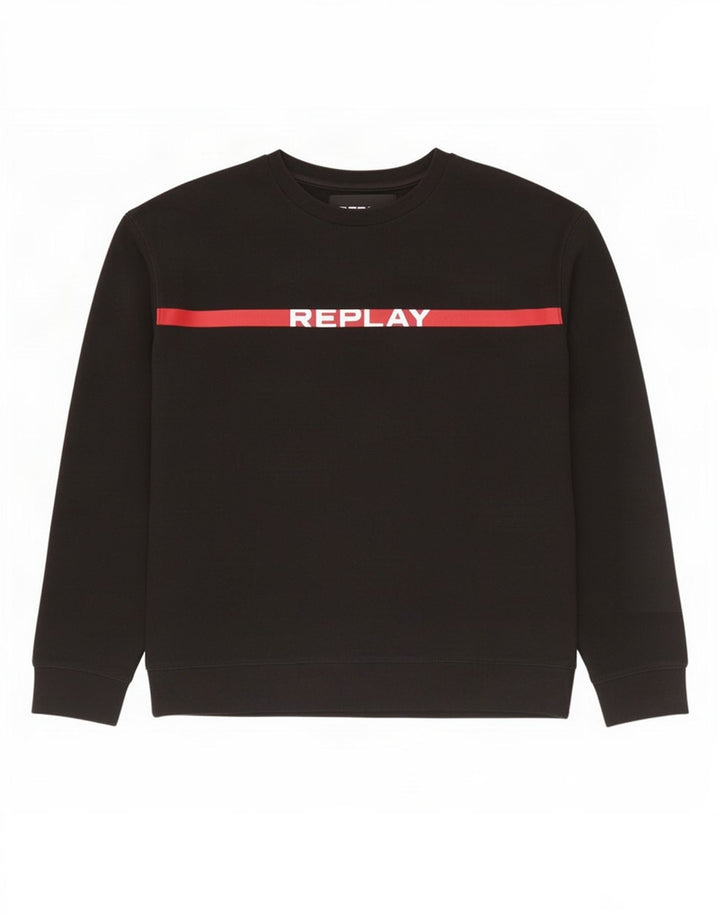 Replay Herre Grafisk Sweatshirt Jumper Stor Sort Colourblock Bomuld