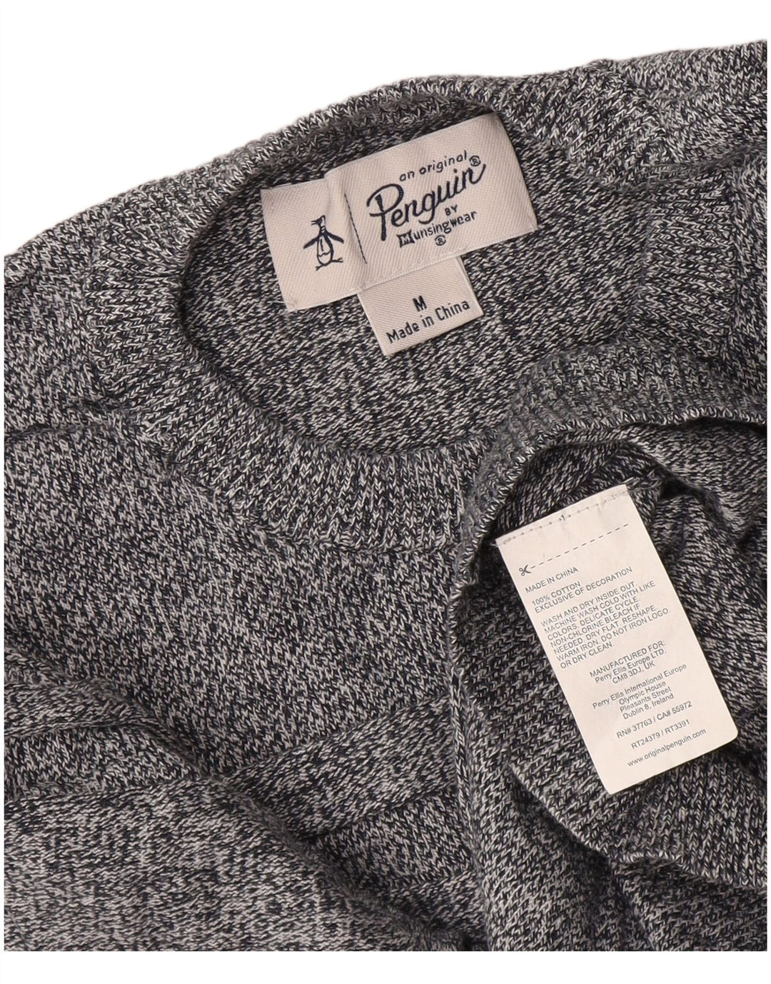 Penguin Herre Crew Neck Jumper Sweater Medium Grey Flecked Bomuld