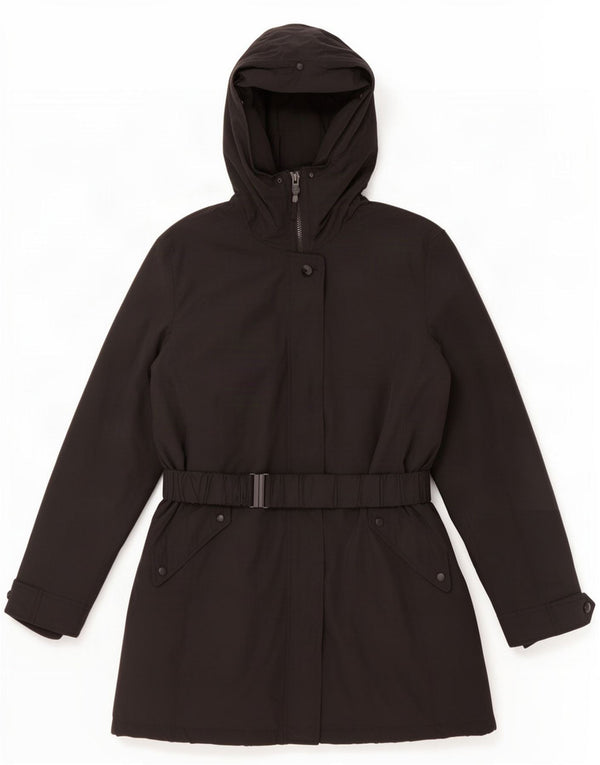 Zara Dame Hætte Polstret Frakke UK 18 XL Sort Bomuld