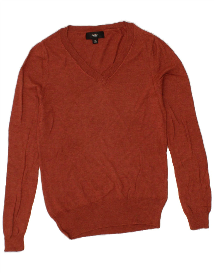 MOSSIMO Womens V-Neck Jumper Sweater UK 10 Small Maroon Nylon Vintage Mossimo and Second-Hand Mossimo from Messina Hembry 