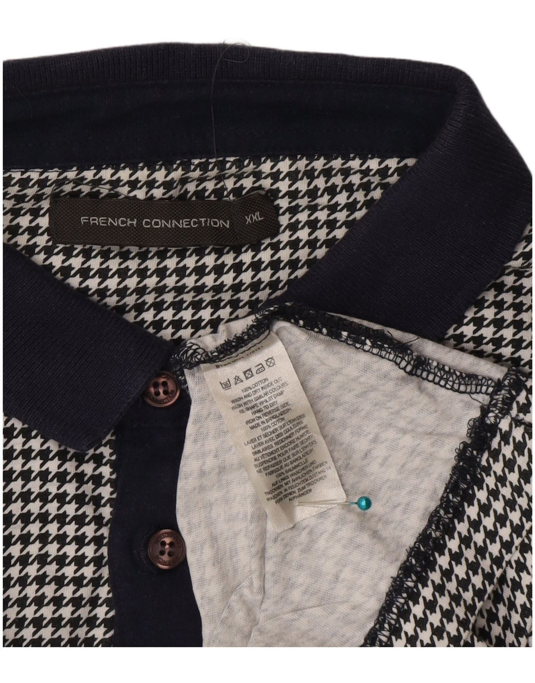 French Connection Polo Shirt til mænd 2XL Sort Houndstooth Bomuld