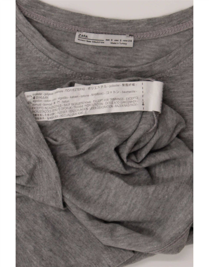 Zara Grafisk T-Shirt Top UK 10 Small Grå Flecked Polyester