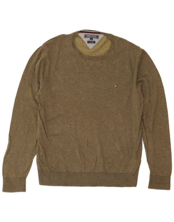 Tommy Hilfiger Herre Crew Neck Jumper Sweater Stor Khaki Bomuld