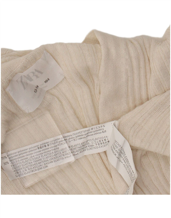 Zara Girls Longline Cardigan Sweater 13-14 År Beige Polyester
