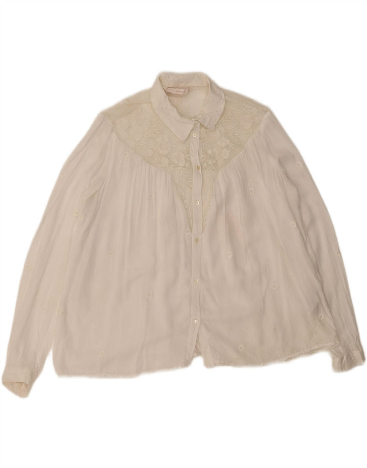 Zara Trafaluc skjortebluse til kvinder UK 14 Medium White Floral Polyester