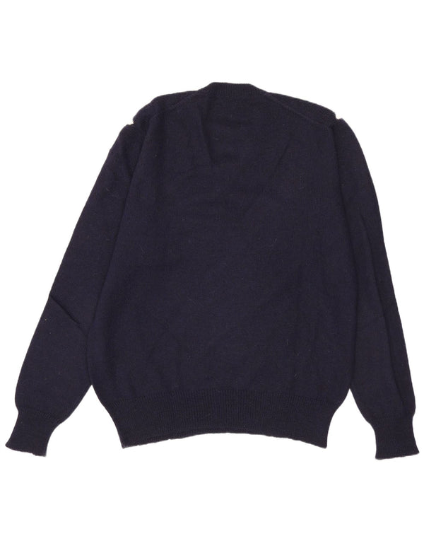 Vintage herre V-hals sweater stor marineblå colourblock Alpaca uld