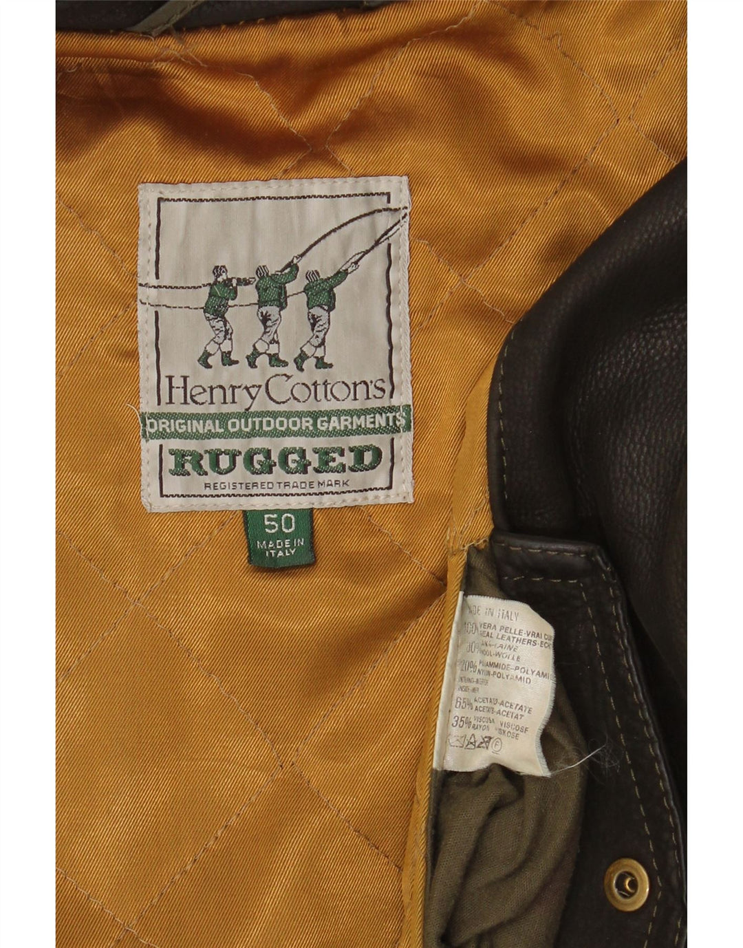 Henry Cottons Herre Læder Windbreaker Coat IT 50 Stor Brun Læder